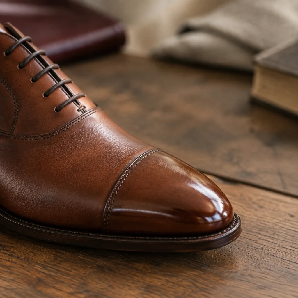 A close look at the texture and finish of leather footwear