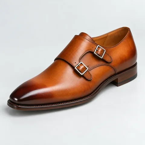 Mayfair Double Monk in hand-patinated cognac calf