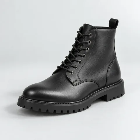 Peak Derby Boot in black waxed horween leather